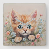 Bright Eyed Kitten Nursery Vierkante Klok (Voorkant)