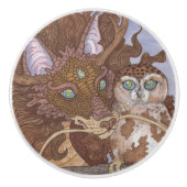 Bright Eyes Owl en Dragon Keramische Knop (Voorkant)
