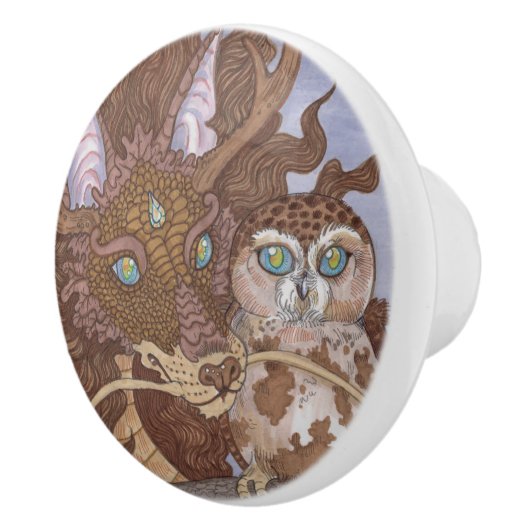 Bright Eyes Owl en Dragon Keramische Knop (Rechts)