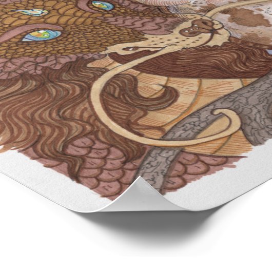 Bright Eyes Owl en Dragon Poster (Hoek)