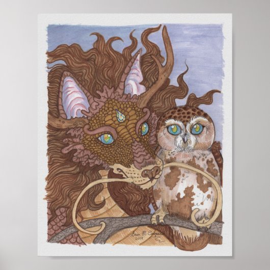 Bright Eyes Owl en Dragon Poster (Voorkant)