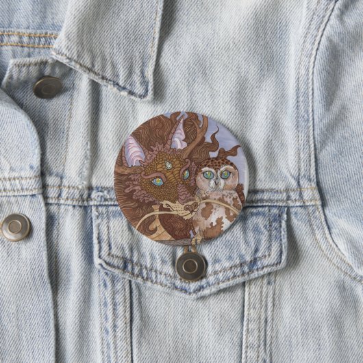 Bright Eyes Owl en Dragon Ronde Button 7,6 Cm (In situ)