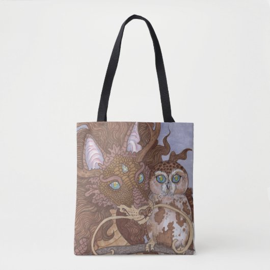 Bright Eyes Owl en Dragon Tote Bag (Voorkant)