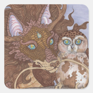 Bright Eyes Owl en Dragon Vierkante Sticker