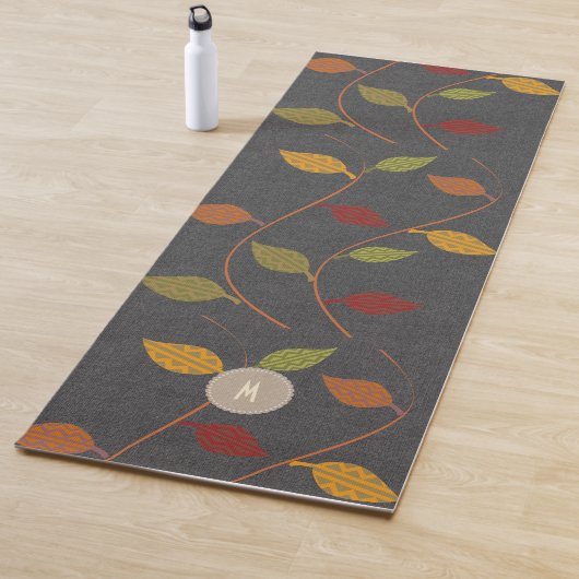 Bright Fall Leaves Rustic Monogram Yogamat (In situ)