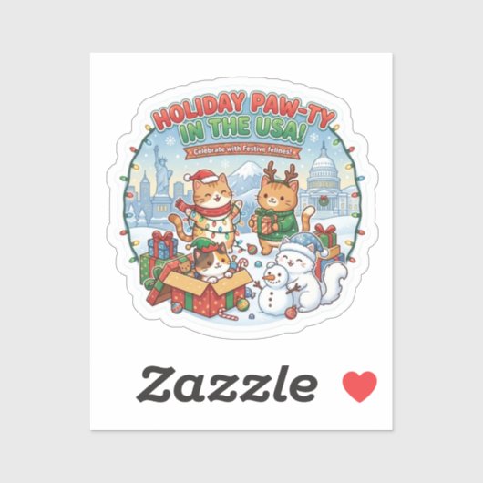 Bright & Festive Meowy Cats – USA Christmas Sticke Sticker (Vel)