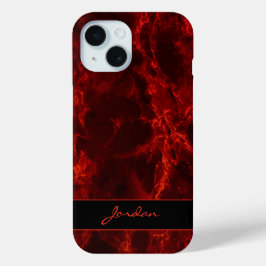 Bright Fire Red gepolijst marmeren steen met naam iPhone 16 Hoesje