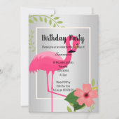 BRIGHT FLAMINGO HIBISCUS SILVER BIRTHDAY KAART (Voorkant)