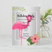BRIGHT FLAMINGO HIBISCUS SILVER BIRTHDAY KAART (Staand voorkant)