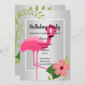 BRIGHT FLAMINGO HIBISCUS SILVER BIRTHDAY KAART (Voorkant / Achterkant)