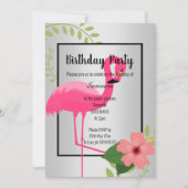 BRIGHT FLAMINGO HIBISCUS SILVER BLACK BIRTHDAY KAART (Voorkant)