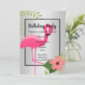 BRIGHT FLAMINGO HIBISCUS SILVER BLACK BIRTHDAY KAART (Staand voorkant)