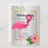 BRIGHT FLAMINGO HIBISCUS SILVER GOLD BIRTHDAY KAART (Voorkant)