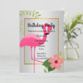 BRIGHT FLAMINGO HIBISCUS SILVER GOLD BIRTHDAY KAART (Staand voorkant)