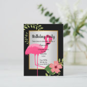 BRIGHT FLAMINGO HIBISCUS SILVER GOLD INVITATION BRIEFKAART (Staand voorkant)