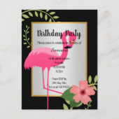 BRIGHT FLAMINGO HIBISCUS SILVER GOLD INVITATION BRIEFKAART (Voorkant)