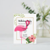 BRIGHT FLAMINGO HIBISCUS WHITE GOLD BIRTHDAY BRIEFKAART (Staand voorkant)