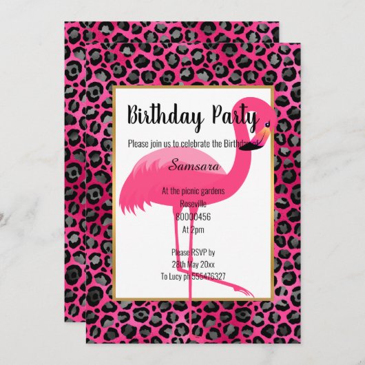 BRIGHT FLAMINGO LEOPARD PINK GOLD KAART (Voorkant / Achterkant)