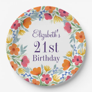 Bright Floral 21e verjaardag Papieren Bordje