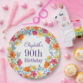 Bright Floral 90e verjaardag Papieren Bordje (Feest)
