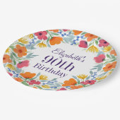 Bright Floral 90e verjaardag Papieren Bordje (Gekanteld)