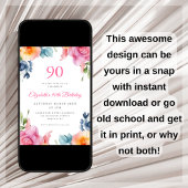 Bright Floral 90ste verjaardag uitnodiging