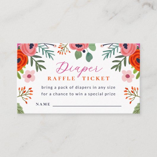 Bright Floral Baby shower Diaper Raffle-kaart Informatiekaartje (Voorkant)