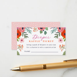 Bright Floral Baby shower Diaper Raffle-kaart Informatiekaartje