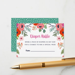 Bright Floral Baby shower Diaper Raffle-kaart Informatiekaartje
