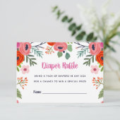 Bright Floral Baby shower Diaper Raffle-kaart Informatiekaartje (Staand voorkant)