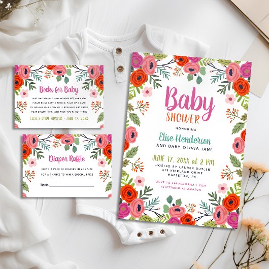 Bright Floral Baby shower Invitation Kaart