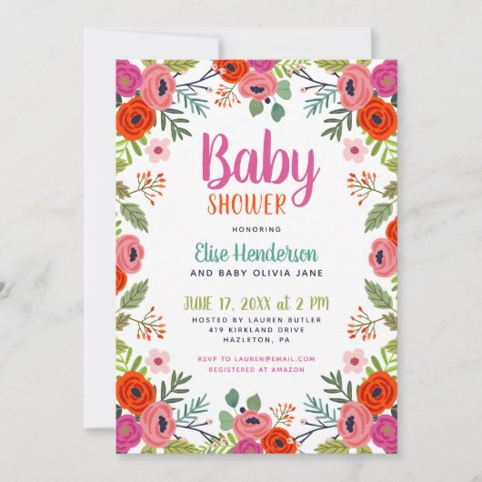 Bright Floral Baby shower Invitation Kaart (Voorkant)