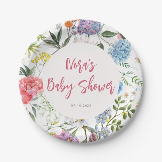 Bright Floral Baby shower Papieren Bordje (Voorkant)