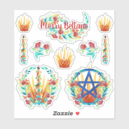 Bright Floral Beltane Fire & Maypole Pagan Kinder Sticker