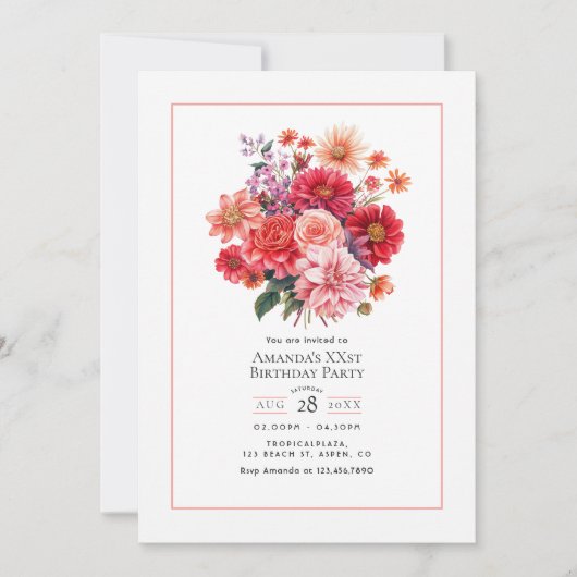 Bright Floral Birthday Party Kaart (Voorkant)