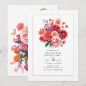 Bright Floral Birthday Party Kaart (Voorkant / Achterkant)