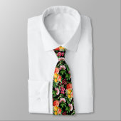 BRIGHT  FLORAL BLOOMS OP BLACK MANNEN STROPDAS (Gebonden)
