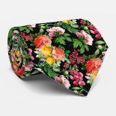 BRIGHT  FLORAL BLOOMS OP BLACK MANNEN STROPDAS (Opgerold)