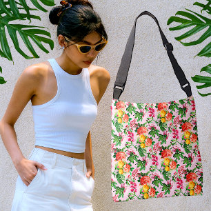 BRIGHT  FLORAL BLOOMS OP BLUSH PINK CROSSBODY TAS