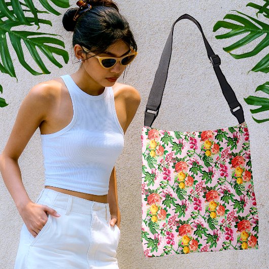 BRIGHT  FLORAL BLOOMS OP BLUSH PINK CROSSBODY TAS
