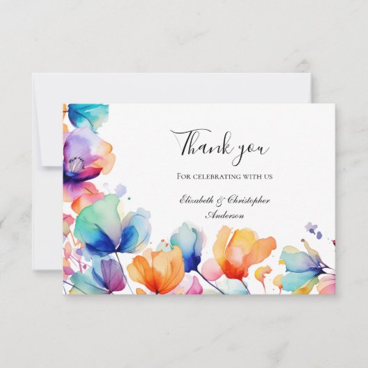 Bright Floral Blue Sinaasappel Waterverf bruiloft Bedankkaart (Voorkant)