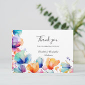 Bright Floral Blue Sinaasappel Waterverf bruiloft Bedankkaart (Staand voorkant)