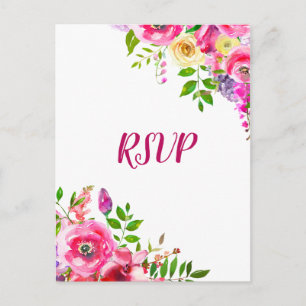 Bright Floral Bold Pink Spring Botanical RSVP Uitnodiging Briefkaart