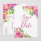 Bright Floral Bold Pink Spring Save the Date Aankondigingskaart (Voorkant / Achterkant)