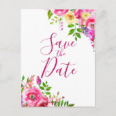 Bright Floral Bold Pink Spring Save the Date Aankondigingskaart (Voorkant)