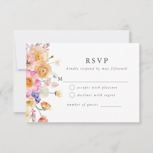 Bright Floral Botanical Modern Wedding RSVP Kaart (Voorkant)