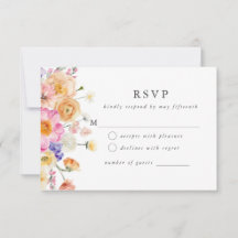 Bright Floral Botanical Modern Wedding RSVP Kaart