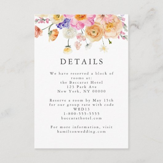 Bright Floral Botanical Wedding Details Kaart (Voorkant)