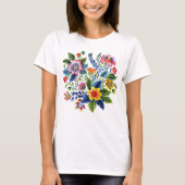 Bright Floral Bouquet Faux Yarn Embroidery  T-shirt (Voorkant)