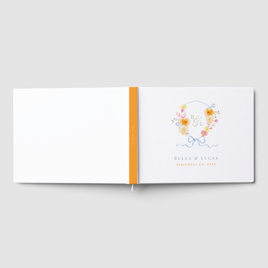 Bright Floral Bow Crest Monogram Spring Wedding Gastenboek (Volledig)